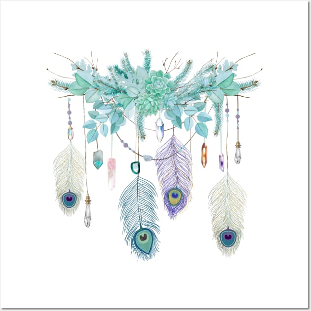 Peacock Feather And Crystal Spirit Gazer Wall Art by LittleBunnySunshine